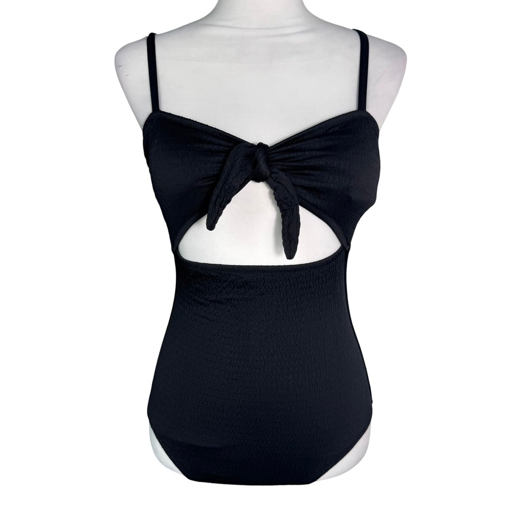 VINCE CAMUTO Women's 6 Black Peekaboo Cutout Tie Front Padded One Piece Swimsuit